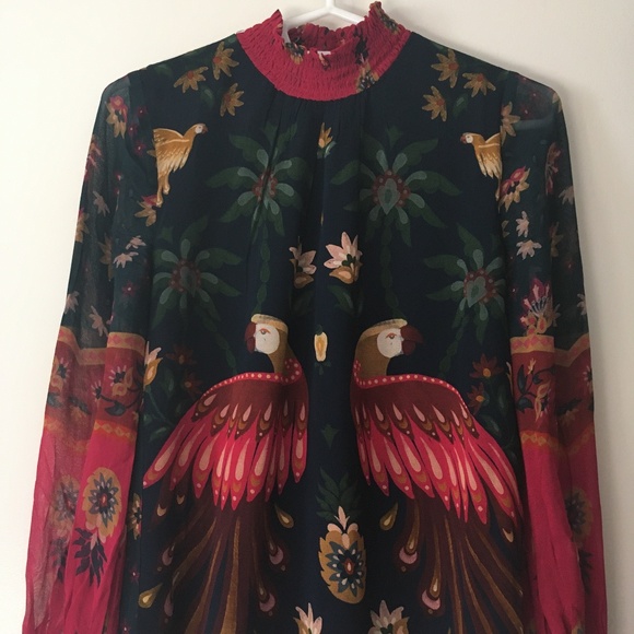 FARM RIO Multicolor Macaw Chiffon Smocked Blouse XXS - Picture 7 of 11